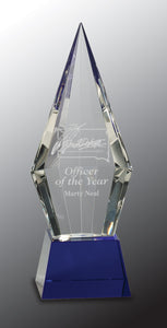 9 1/2" Obelisk Facet Crystal on Blue Pedestal Base