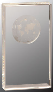 7" Clear Crystal Rectangle with Globe Etching