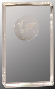 5" Clear Crystal Rectangle with Globe Etching