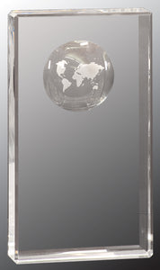 8" Clear Crystal Rectangle with Globe Etching