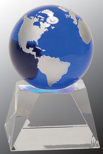 5" Blue Crystal Globe on Clear Crystal Base