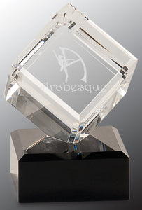 4 1/2" Clear Crystal Cube on Black Pedestal Base