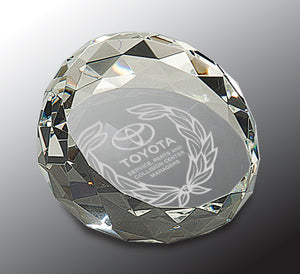 3 1/2" x 2" Clear Round Crystal Facet Paperweight