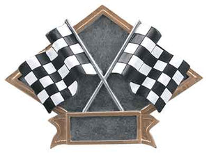 8 1/2" x 6" Racing Crossed Flags Diamond Plate Resin