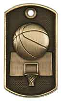 2" Antique Gold 3D Basketball Dog Tag