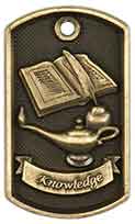 2" Antique Gold 3D Lamp of Knowledge Dog Tag