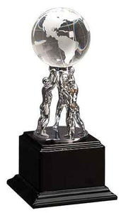 10" Clear Crystal Globe with Silver Men/Stand on Black Piano Finish Base