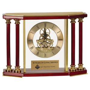 7 1/4" Executive 4-Pillar Gold & Rosewood Piano Finish Clock