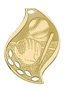 2 1/4" Bright Gold Baseball/Softball Laserable Flame Medal