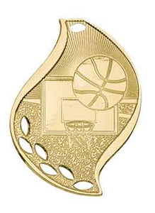 2 1/4" Bright Gold Basketball Laserable Flame Medal