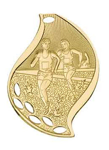 2 1/4" Bright Gold Cross Country Laserable Flame Medal