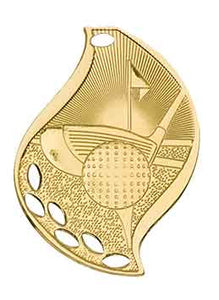 2 1/4" Bright Gold Golf Laserable Flame Medal