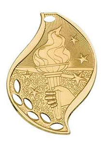 2 1/4" Bright Gold Victory Laserable Flame Medal