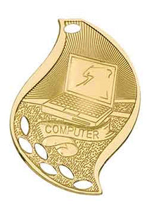 2 1/4" Bright Gold Computer Laserable Flame Medal
