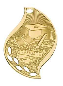 2 1/4" Bright Gold Graduate Laserable Flame Medal