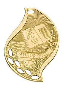 2 1/4" Bright Gold Honor Roll Laserable Flame Medal