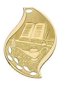 2 1/4" Bright Gold Lamp of Knowledge Laserable Flame Medal