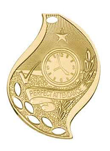 2 1/4" Bright Gold Perfect Attendance Laserable Flame Medal