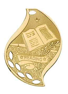 2 1/4" Bright Gold Reading Laserable Flame Medal