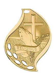 2 1/4" Bright Gold Religious Laserable Flame Medal