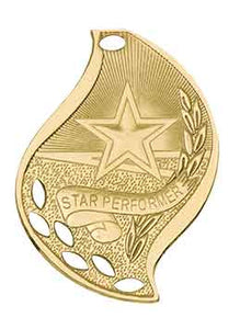 2 1/4" Bright Gold Star Performer Laserable Flame Medal