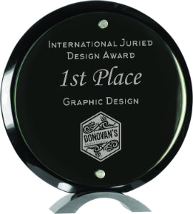 10" Round Black Piano Finish Floating Jade Glass Standup