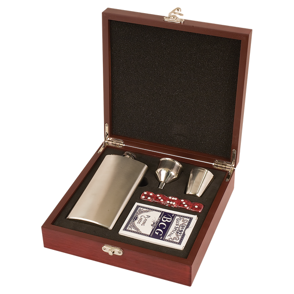 Rosewood Finish Flask Set