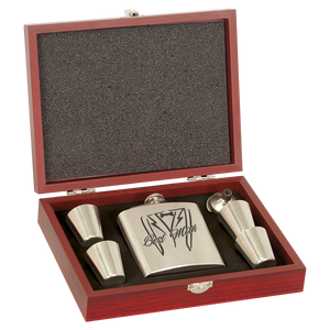 6 oz. Stainless Steel Flask Set in Wood Presentation Box
