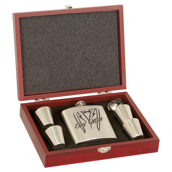 6 oz. Stainless Steel Flask Set in Wood Presentation Box