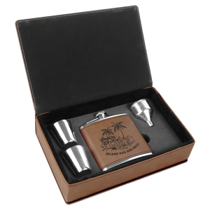 6 oz. Dark Brown Laserable Leatherette Flask Gift Set