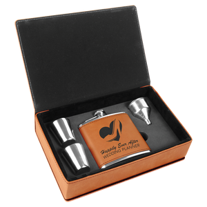 6 oz. Rawhide Laserable Leatherette Flask Gift Set