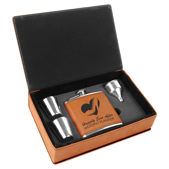6 oz. Rawhide Laserable Leatherette Flask Gift Set