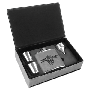 6 oz. Gray Laserable Leatherette Flask Gift Set