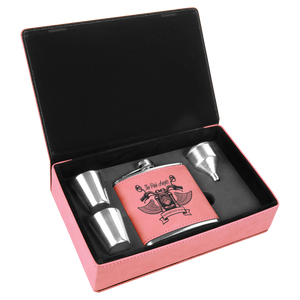 6 oz. Pink Laserable Leatherette Flask Gift Set