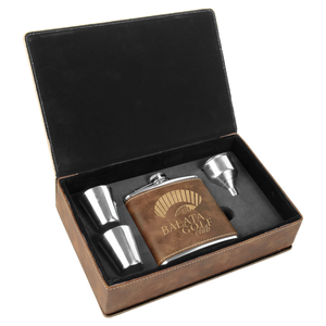 6 oz. Rustic/Gold Laserable Leatherette Flask Gift Set