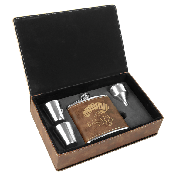 6 oz. Rustic/Gold Laserable Leatherette Flask Gift Set