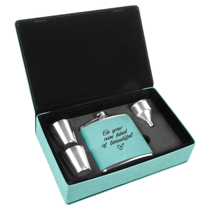 6 oz. Teal Laserable Leatherette Flask Gift Set