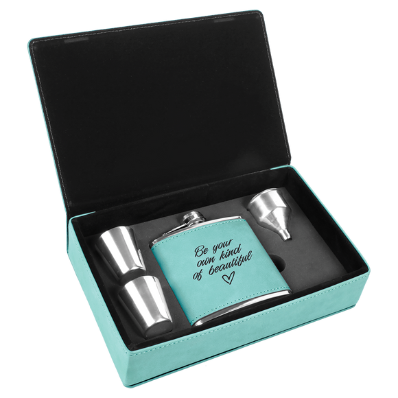 6 oz. Teal Laserable Leatherette Flask Gift Set