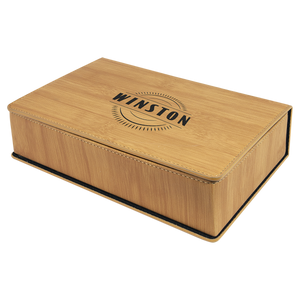 6 oz. Bamboo Laserable Leatherette Flask Gift Set