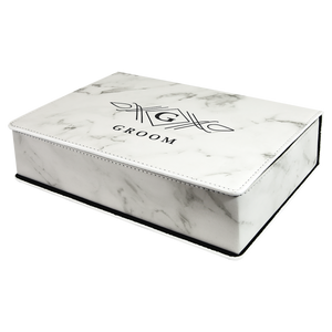 6 oz. White Marble Laserable Leatherette Flask Gift Set