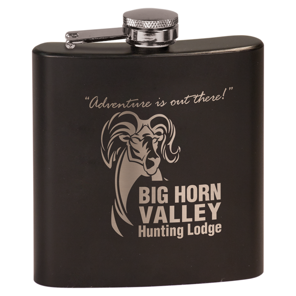 6 oz. Matte Black Powder Coated Laserable Stainless Steel Flask