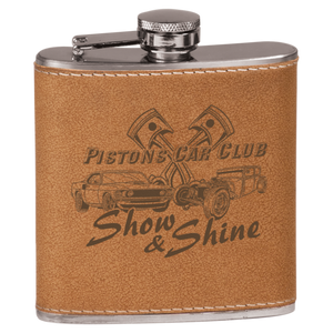 6 oz. Leather Laserable Stainless Steel Flask