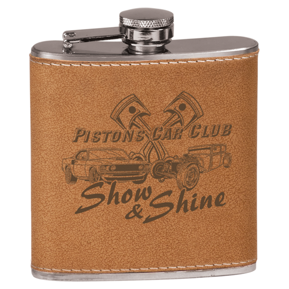 6 oz. Leather Laserable Stainless Steel Flask