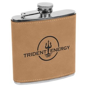 6 oz. Light Brown Laserable Leatherette Stainless Steel Flask