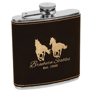 6 oz. Black/Gold Laserable Leatherette Stainless Steel Flask