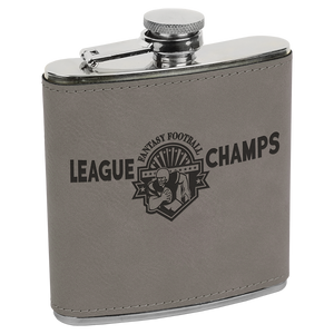 6 oz. Gray Laserable Leatherette Stainless Steel Flask