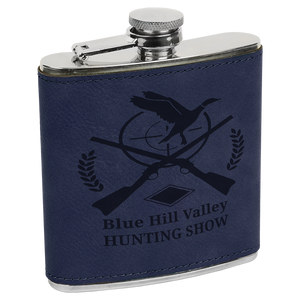 6 oz. Blue Laserable Leatherette Stainless Steel Flask