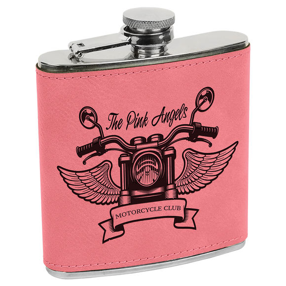 6 oz. Pink Laserable Leatherette Stainless Steel Flask