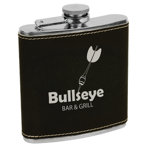 6 oz. Black/Silver Laserable Leatherette Stainless Steel Flask