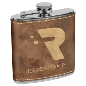 6 oz. Rustic/Gold Laserable Leatherette Stainless Steel Flask